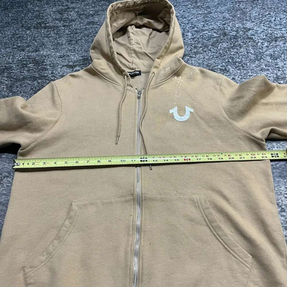 True Religion‎ Zip Up Hoodie Mens XL Beige Logo Graphic Y2K